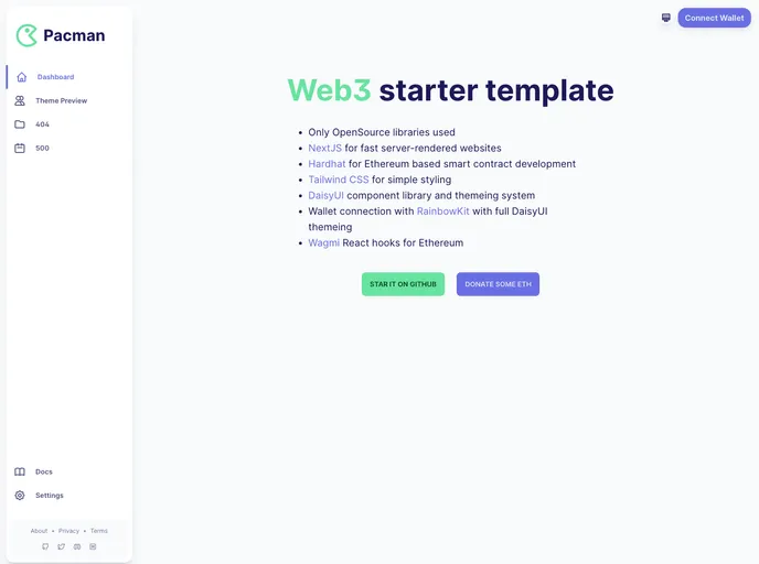 screenshot of Hardhat Nextjs Starter Dashboard