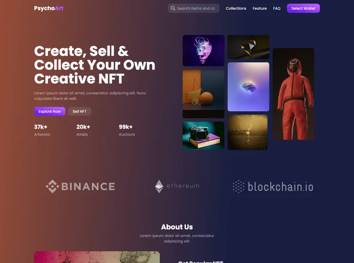 screenshot of Psychoart_landing_page