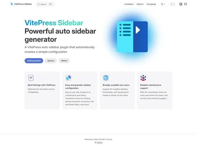 screenshot of Vitepress Sidebar
