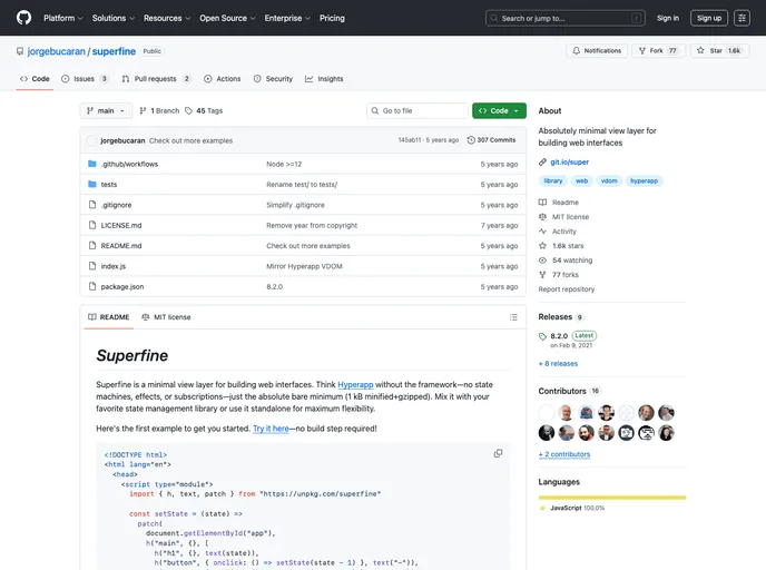 screenshot of Superfine