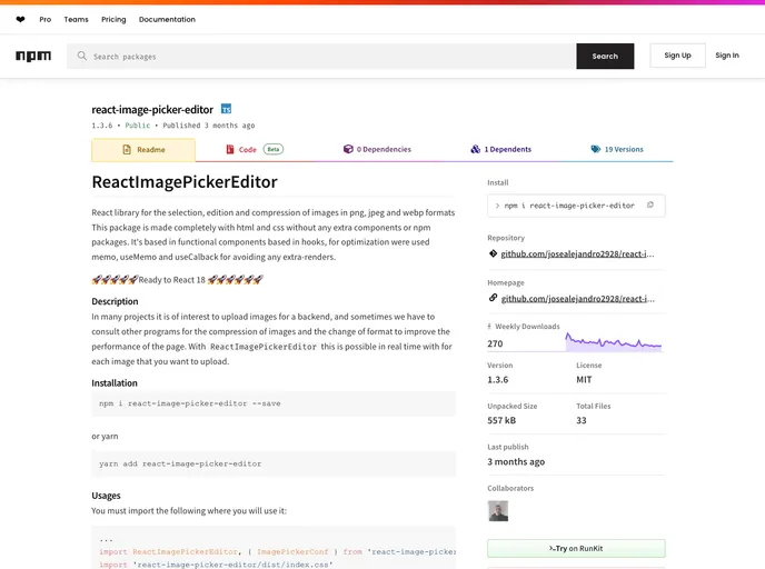 screenshot of React Image Picker Editor