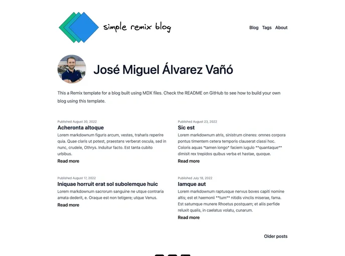 screenshot of Simple Remix Blog