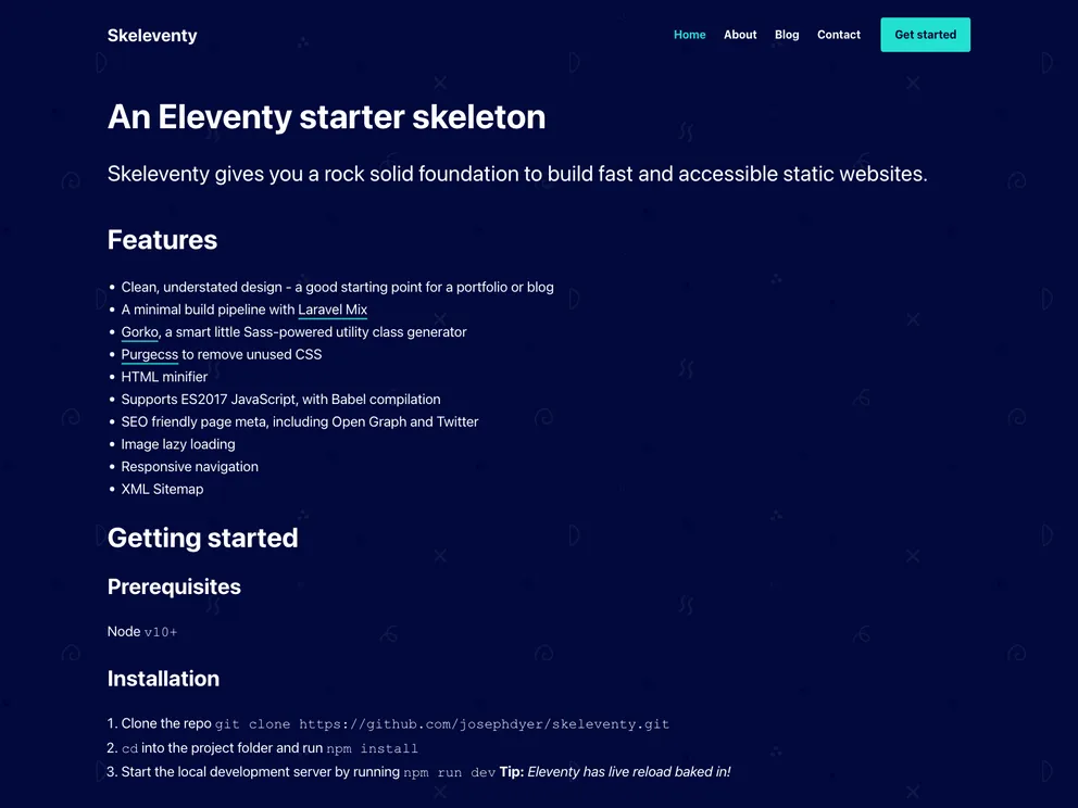 screenshot of Skeleventy