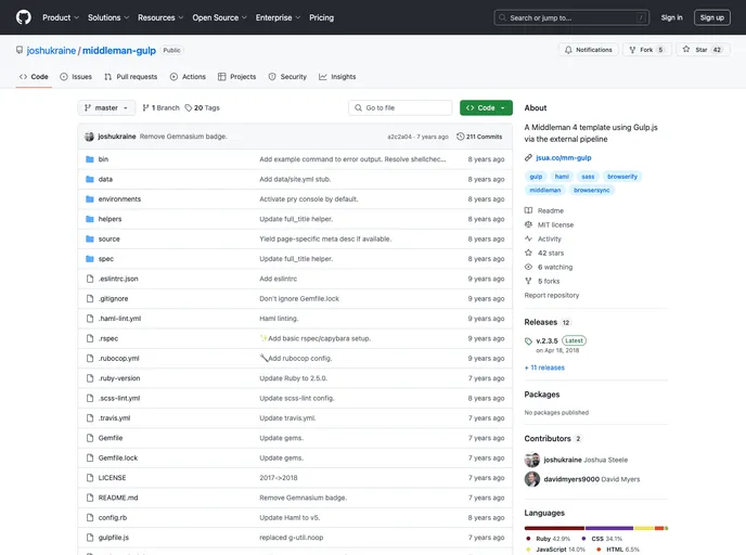 screenshot of Middleman Gulp