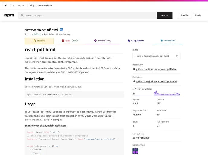 screenshot of React Pdf Html