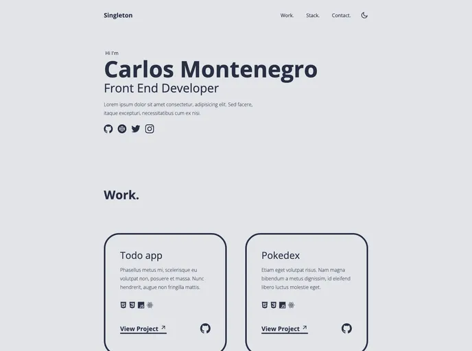 screenshot of Singleton Portfolio