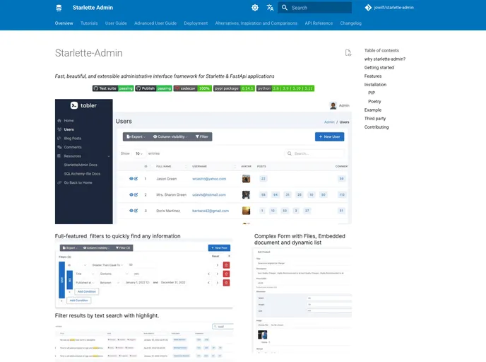 screenshot of Starlette Admin