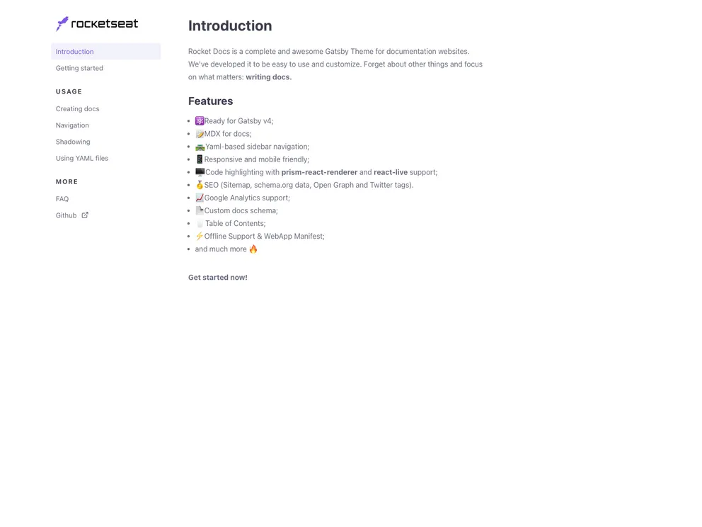 screenshot of Gatsby Starter Rocketdocs