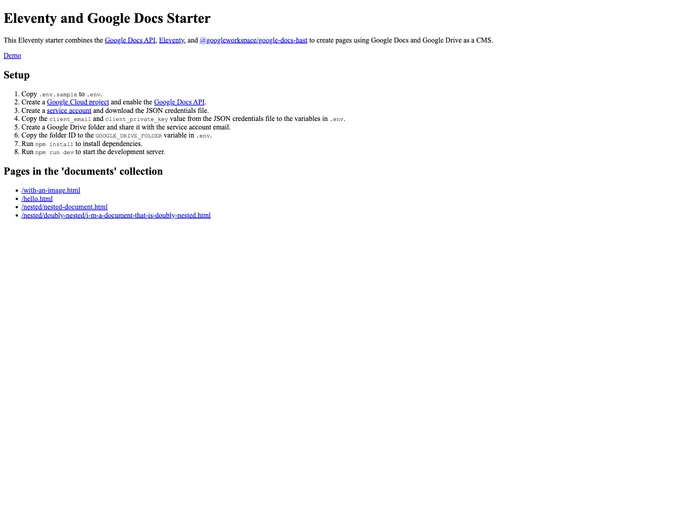 screenshot of Eleventy Google Docs Starter