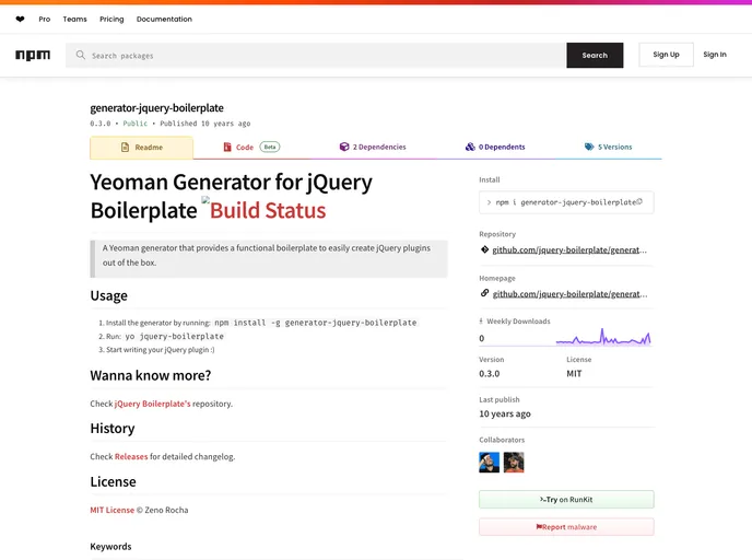 screenshot of Generator Jquery Boilerplate