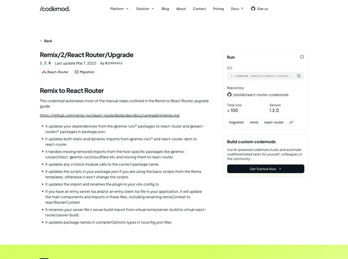 screenshot of React Router Codemods