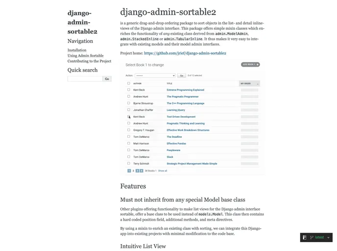 screenshot of Django Admin Sortable2