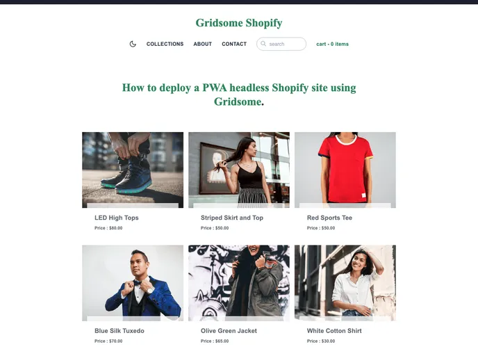 screenshot of Gridsome Shopify Starter