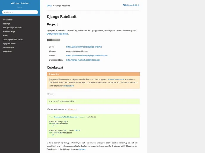 screenshot of Django Ratelimit