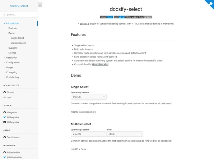 screenshot of Docsify Select