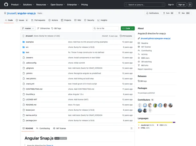 screenshot of Angular Snap.js Bower