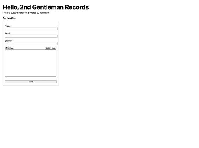 screenshot of Hydrogen Contact Form Metaobject