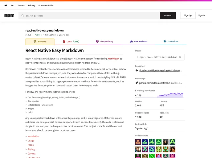 screenshot of React Native Easy Markdown