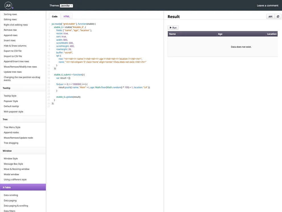 screenshot of Jui Grid