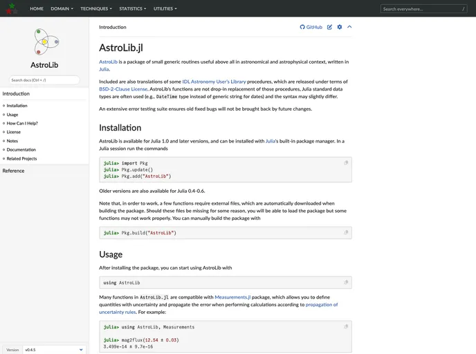 screenshot of AstroLib.jl