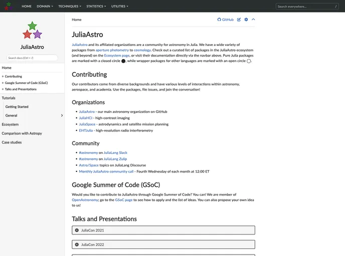 screenshot of JuliaAstro.github.io