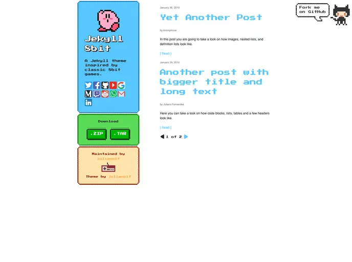 screenshot of Jekyll Theme 8bit