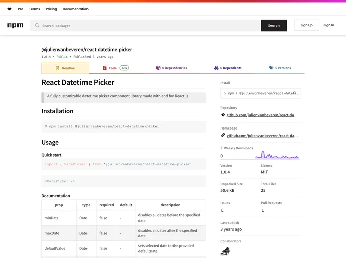 screenshot of React Datetime Picker