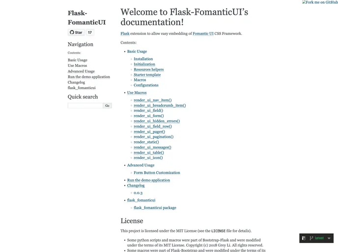 screenshot of Flask FomanticUI