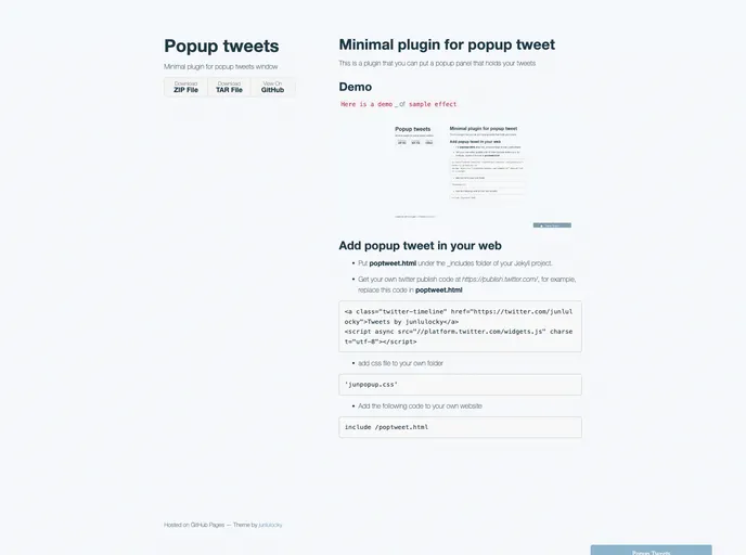 screenshot of PopupTweets
