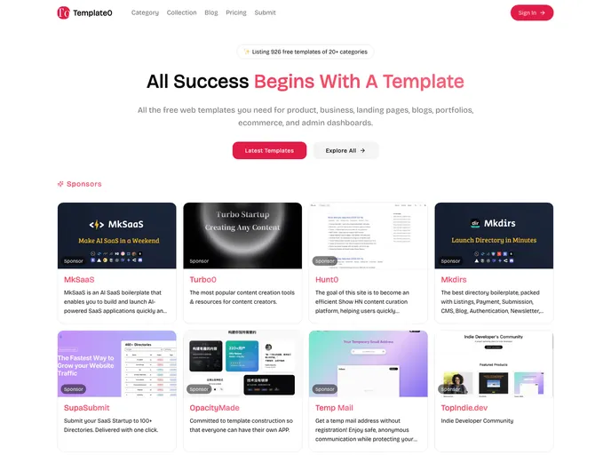 screenshot of Template0.com