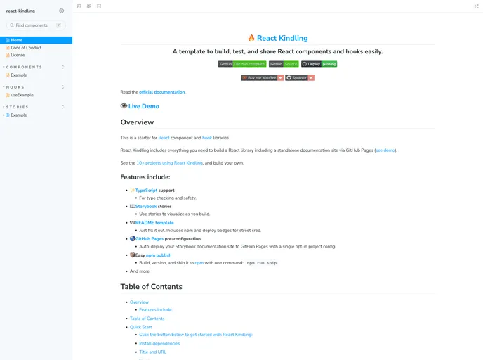 screenshot of React Kindling