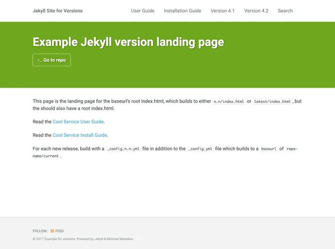 screenshot of Versions Jekyll