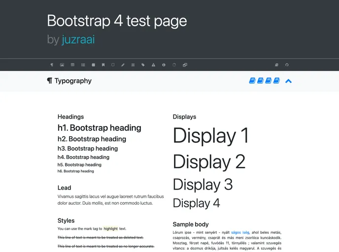 screenshot of Bootstrap4 Test Page