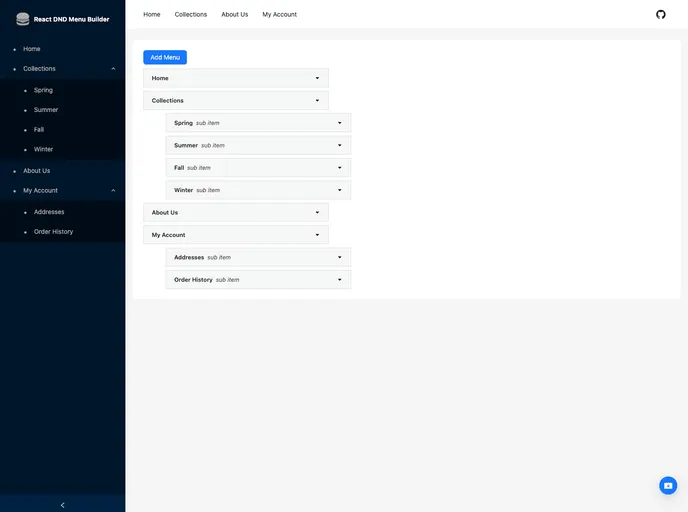 screenshot of React Dnd Menu Builder