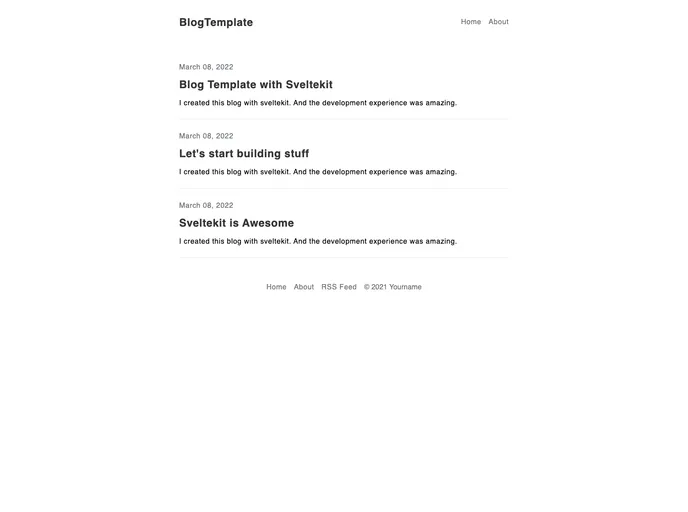 screenshot of Sveltekit Blog Template