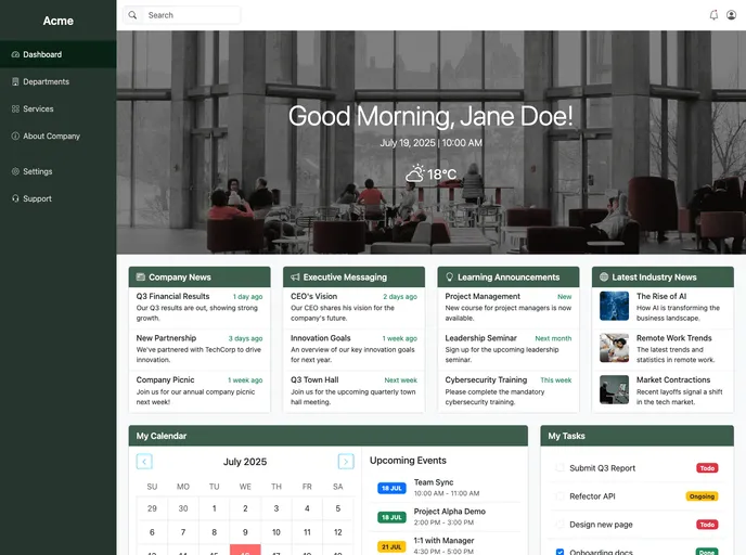 screenshot of Company Intranet