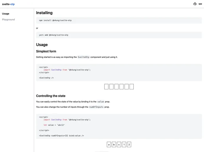 screenshot of Svelte Otp