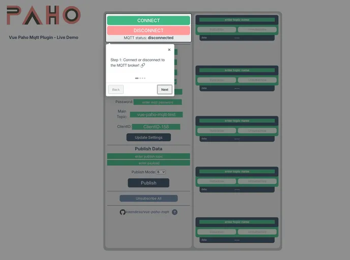 Vue Paho Mqtt screenshot