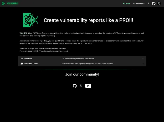 screenshot of Vulnrepo