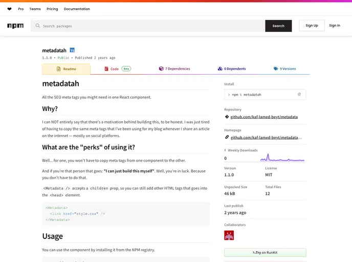screenshot of Metadata