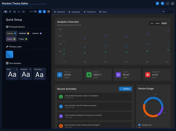 screenshot of Mantine Theme Generator