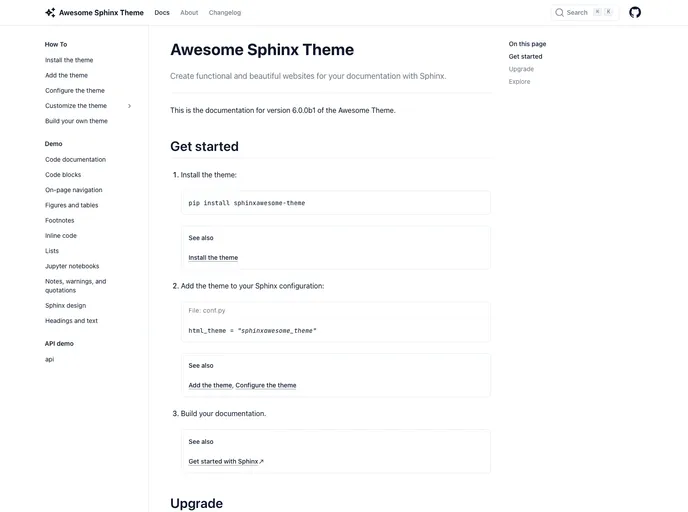 screenshot of Sphinxawesome Theme