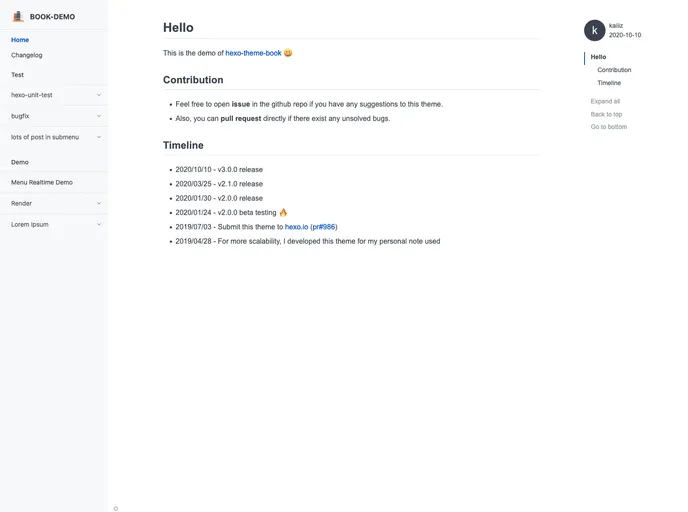 screenshot of Hexo Theme Book Demo