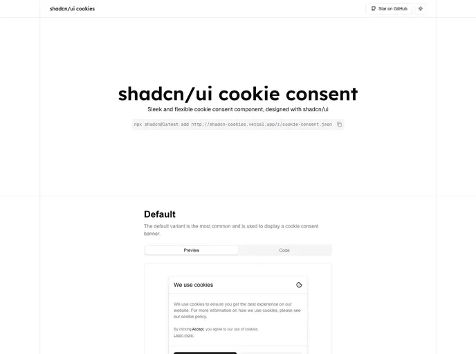 screenshot of Shadcn Cookies