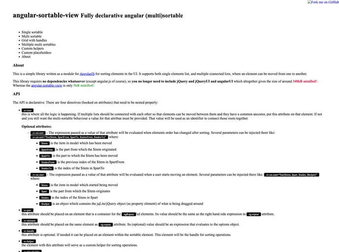 screenshot of Angular Sortable View