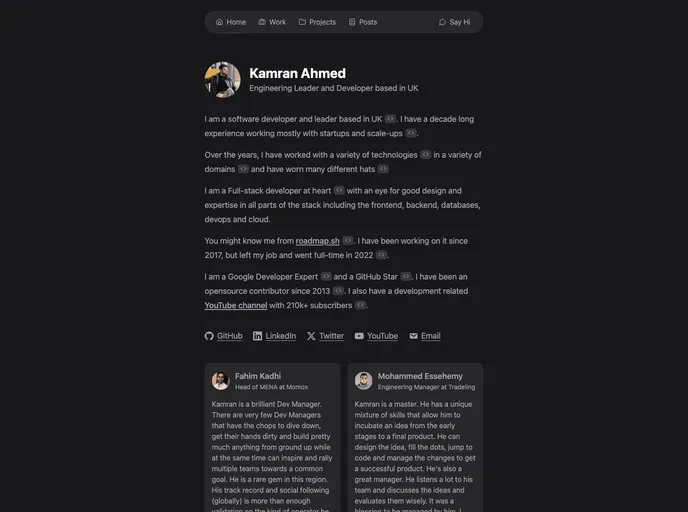 Kamranahmedse.github.io screenshot