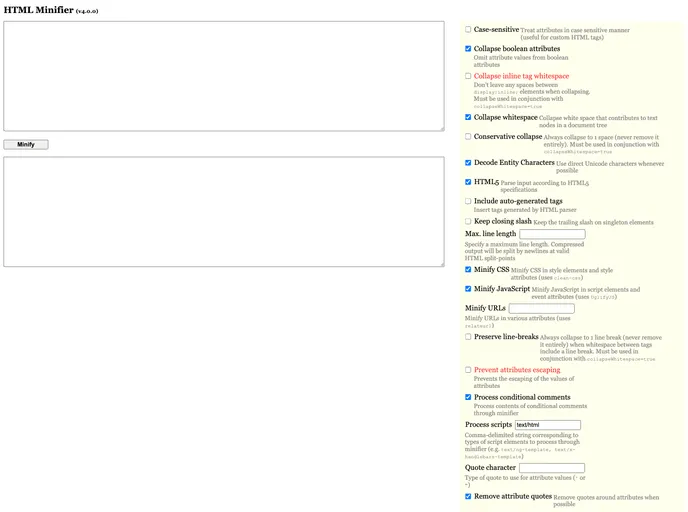 screenshot of Html Minifier