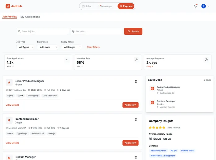 screenshot of JobHub