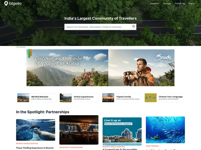 screenshot of Tripoto Clone