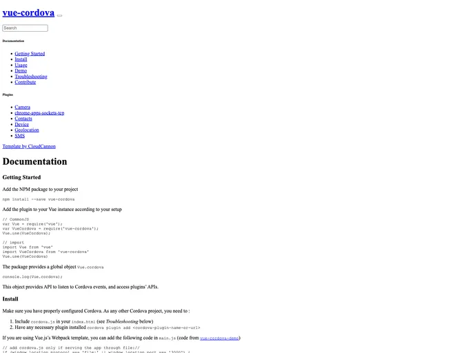 screenshot of Vue Cordova